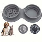 Portable Double Silicone Anti-Choking Pet Travel Outdoor Slow Feeding Food Bowl for Dogs Cats Small Animals
