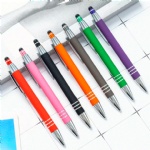 custom metal aluminium ballpoint pen-support customized laser engraved logo with stylus touch screen on top ball pen