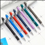 Soft touch aluminium metal ballpoint pens with stylus-customized metal ball pen-laser engraved custom logo stylus metal pen