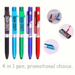 4 in 1 promotional gift customized logo ballpoint pens with led torch light,capacity stylus and mobile stands holders