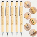Eco Friendly Bamboo Pen 7 In 1 Multi functional Pen with Screwdriver and Ruler wood Ball Pens wooden Portable Tool ballpen