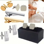 Custom logo wedding mens cuff links tie clips gift box sets shirt button cufflinks for men luxury