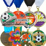 design metal 3d logo football soccer race sports gold award medal factory custom medal with ribbon