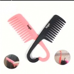 Salon Plastic Heat Resistant Custom Logo Detangler Shower Combs for Long Wet or Curly Hair With Hook Wide Tooth Comb