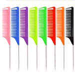 customized private label Pink Hair Tinting Parting Comb salon styling metal pin rat tail carbon braiding comb