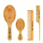 Hair Brush with Comb Set Custom Logo Eco-friendly Biodegradable Massage Bamboo Hair Brush
