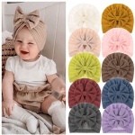 Solid Color Waffle Hat With Big Bowknot Turban Knot Head Wraps Bonnet Beanie Kids Accessories for Newborn Baby Girls Turban