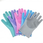 OEM Reusable Silicone Brush Scrubber Gloves Heat Resistant for Dishwashing Kitchen Bathroom Cleaning Pet Hair Care Car Washing