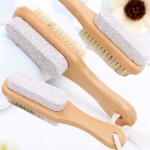 Foot Natural Bristle Brush & Pumice Stone Combo Rope wooden handle - Exfoliator Pedicures Calluses Remover Elbow Scrubber