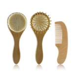 Baby Hair Brush and Comb Set for - Natural Wooden Hairbrush with Soft Goat Bristles for Cradle Cap