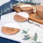 70Mm Nature Marble And Birch Wood Pine Round Small Drink Cork Coaster Blanks With Holder