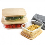 Made Microwave Safe Use Reusable High Borosilicate Heat Resistant Glass bamboo lid leakproof lunch glass container