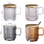 premium ribbed glassware tea latte cup water tumbler vertical stripes glass cups amber coffee mug with bamboo lid