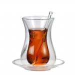 150ml Borosilicate double walled glasses cups Turkish Black Tea Cup With Saucer and Spoon