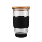 Double Wall Insulated Glass Cups Mugs With Bamboo Lid 2PCS Per Set Person Capacity Gift Choice