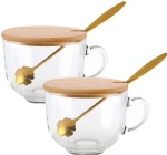 Custom Logo Printed Transparents Creative Glass Coffee Tea Drinks Milk Cup Dessert Breakfast Mug With Lid Spoon