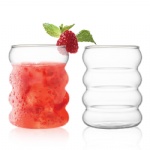 Ice Cream Bowl 2 Pcs Unique Cute Wave Fluted Shape Beverage Coffee Ribbed Glassware 10 Oz Ripple Drinking Glasses Vintage Cup