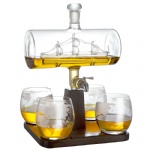 Home Bar Crystal Glass1000ml Ship Bourbon Liquor Wine Dispenser Gift Whiskey Decanter Set for Men Dad with Glasses of 4 Stand