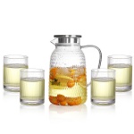 Eco Friendly Drinking Borosilicate Glass Pitcher Ice Teas Carafe Cold Water Jug with Lid for Hot Cold Beverages