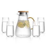 Heat Resistant Glass Pitcher Ice Tes Carafe Cold Water Jug with Lid for Hot Cold Beverages