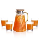 Hot Cold Beverages 1.5L Heat Resistant Glass Pitcher Ice Tes Carafe Cold Water Jug with Lid