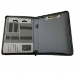 A4 Portfolio Business File Folder Leather Zipper Portfolio with Pen Phone Holder