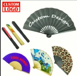 Fabric Wooden Bamboo Paper Sublimating Folding Custom LOGO Hand Fan For Wedding Promotion