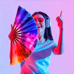 Rave Large Hand Fan Rave Fan with Bamboo UV Printing with Clack Sounds