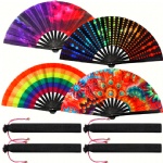 party Custom Promotional Large Rave Satin Fabric Hand Held Fan Folding Fans