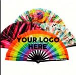 custom printed large folding UV reactive hand fans 13 inch large folding bamboo hand fan big club fan for events