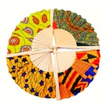 Fashion hand fan printed satin fabric customized bamboo wooden fan