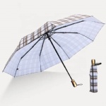 9 Ribs Plaid Stripe Auto Open Close Folding Umbrella