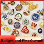 Western-style metal cartoon badges—iron-based, baked-enamel, and epoxy-coated brooches. Available for cross-border trade; custom designs